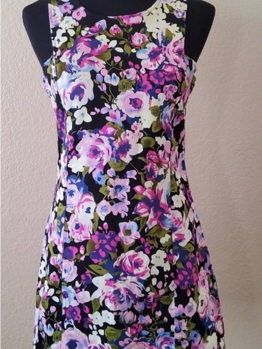 Millau Black Floral Mini Dress with Pink and Purple Blooms Modcloth Size XS